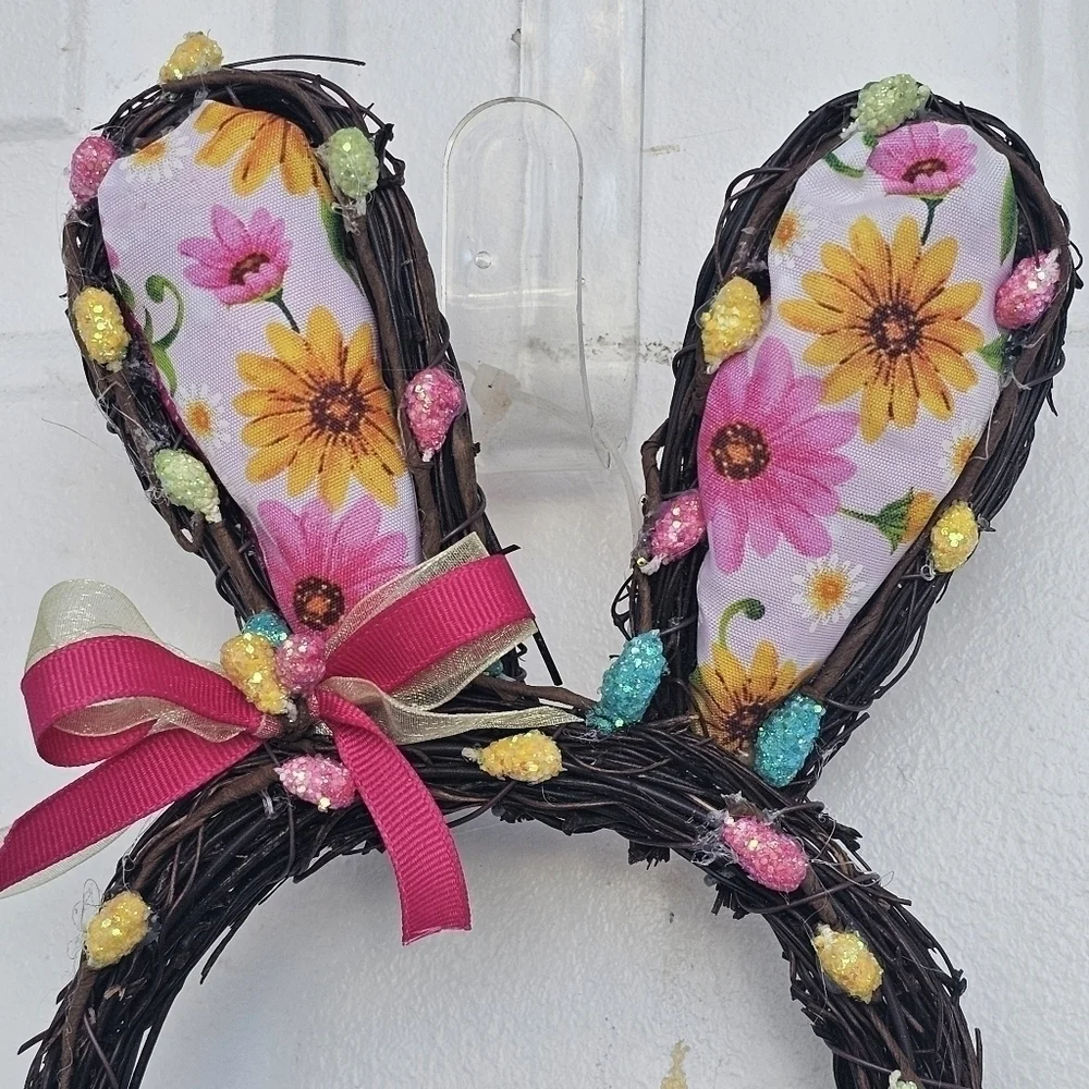 Handmade floral bunny Spring/Easter Wreath with Different shades of pink florals
